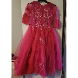 Pink Embroidered Tulle Dress – As-Is (Broken Zipper)